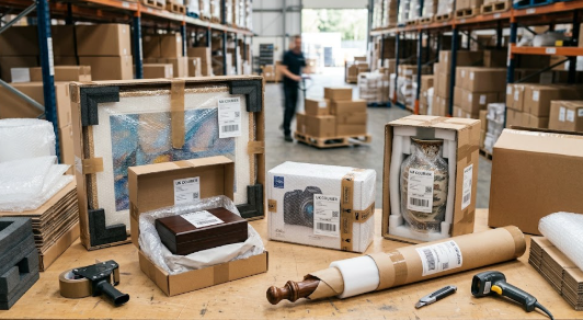 Expensive and fragile items securely packaged for UK courier delivery